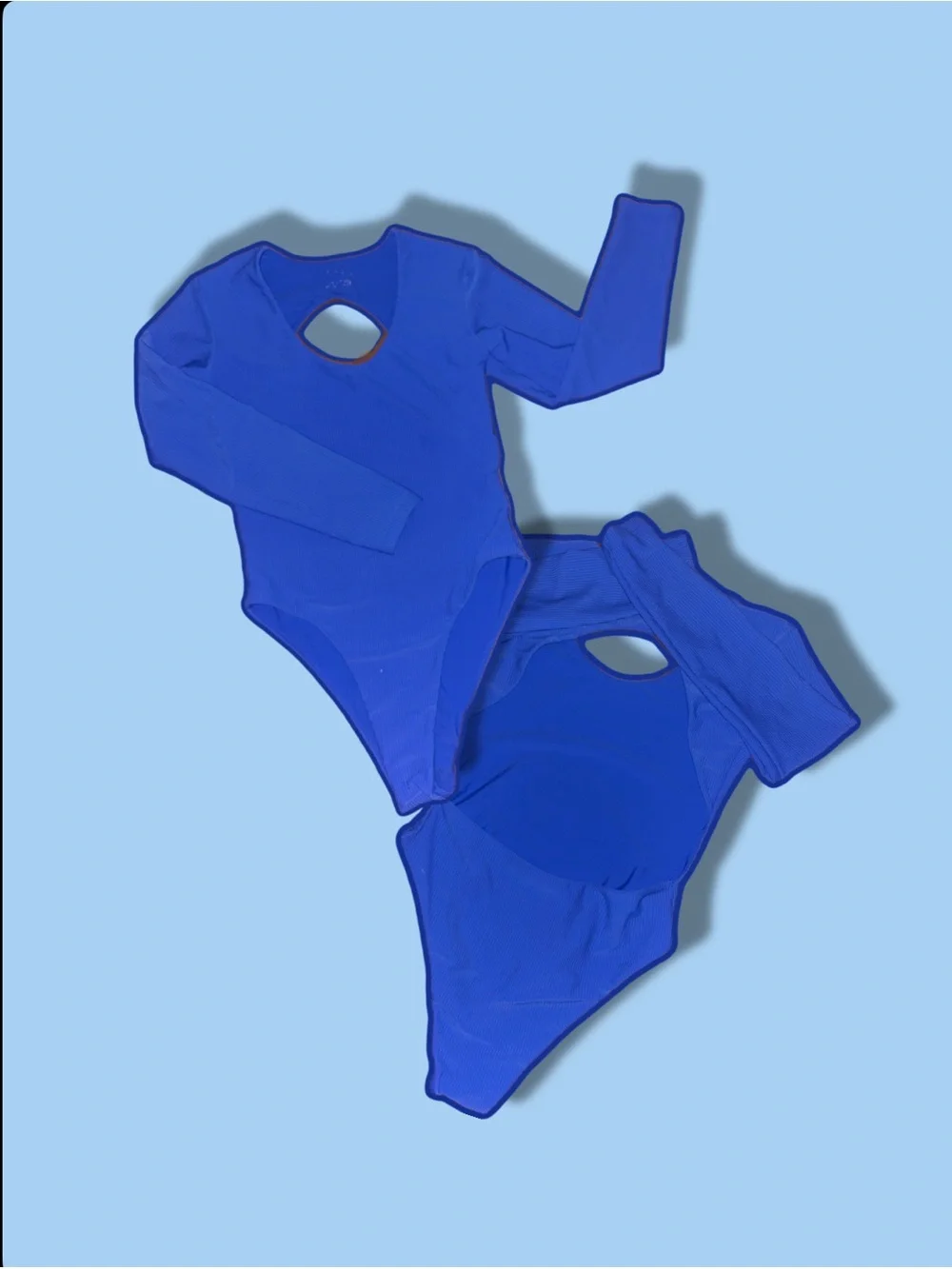 Long-Sleeve Royal Blue One-Piece Swimsuit with Keyhole Back